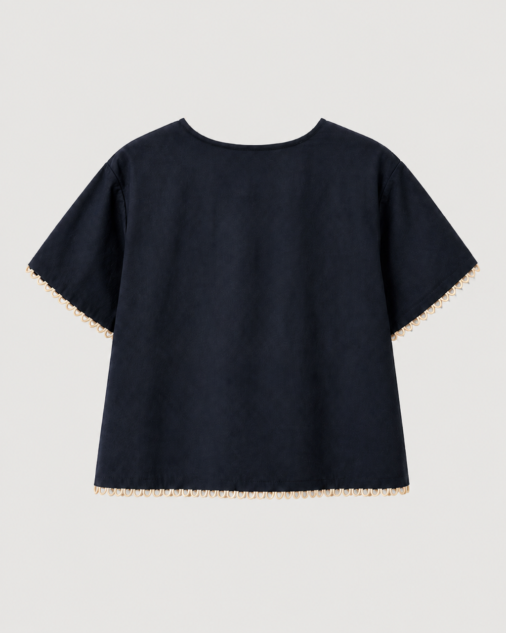 Navy Poplin Short Sleeve Blouse