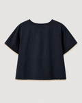 Navy Poplin Short Sleeve Blouse