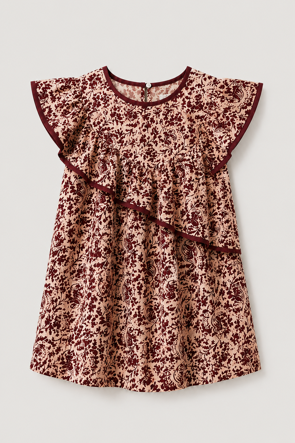 فستان مكشكش بنقشة برغندية