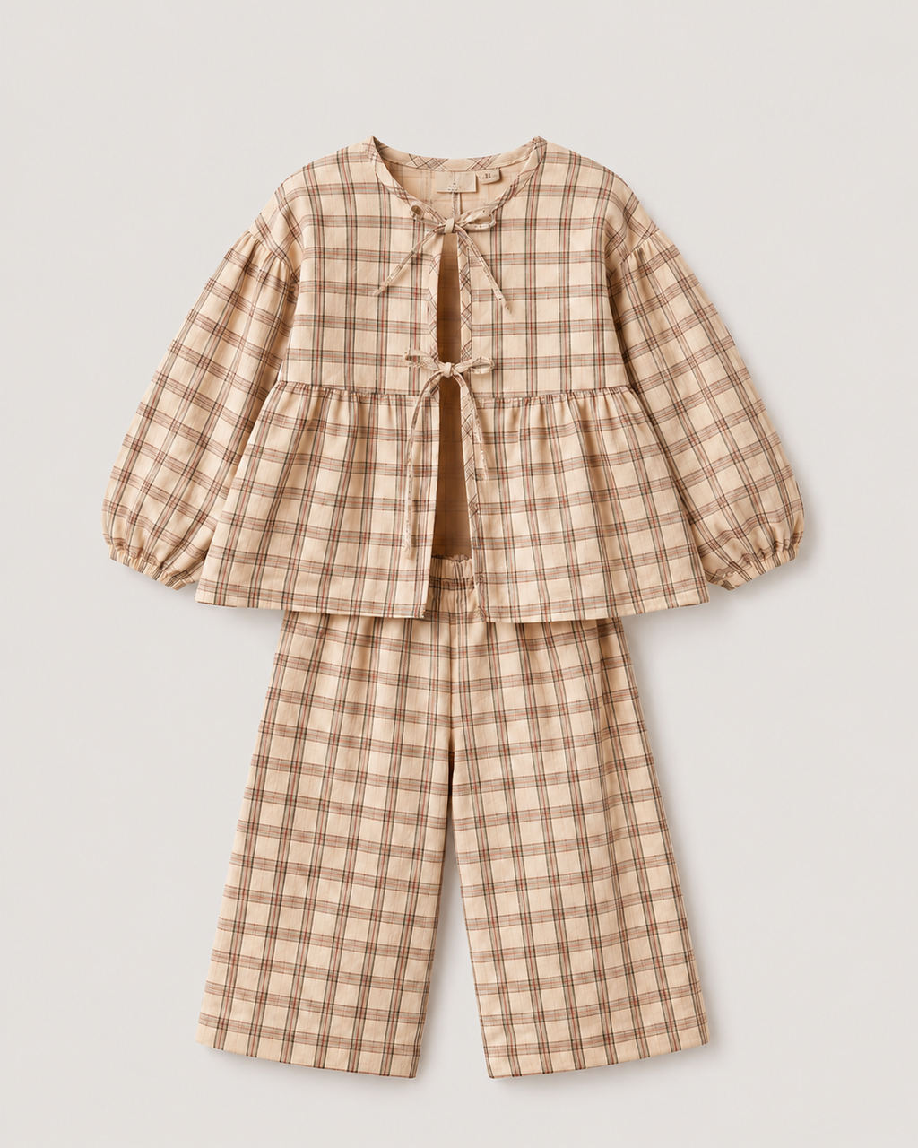 Brown Plaid Ruffle Set