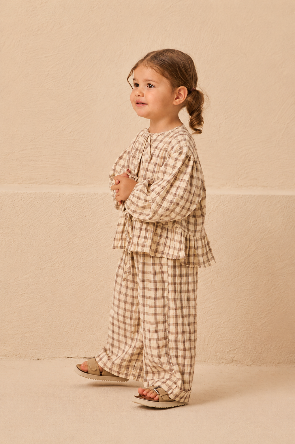 Brown Plaid Ruffle Set
