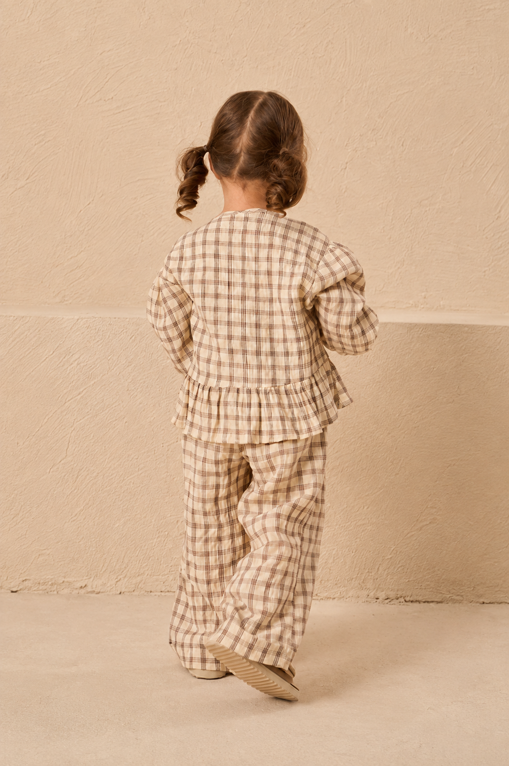 Brown Plaid Ruffle Set