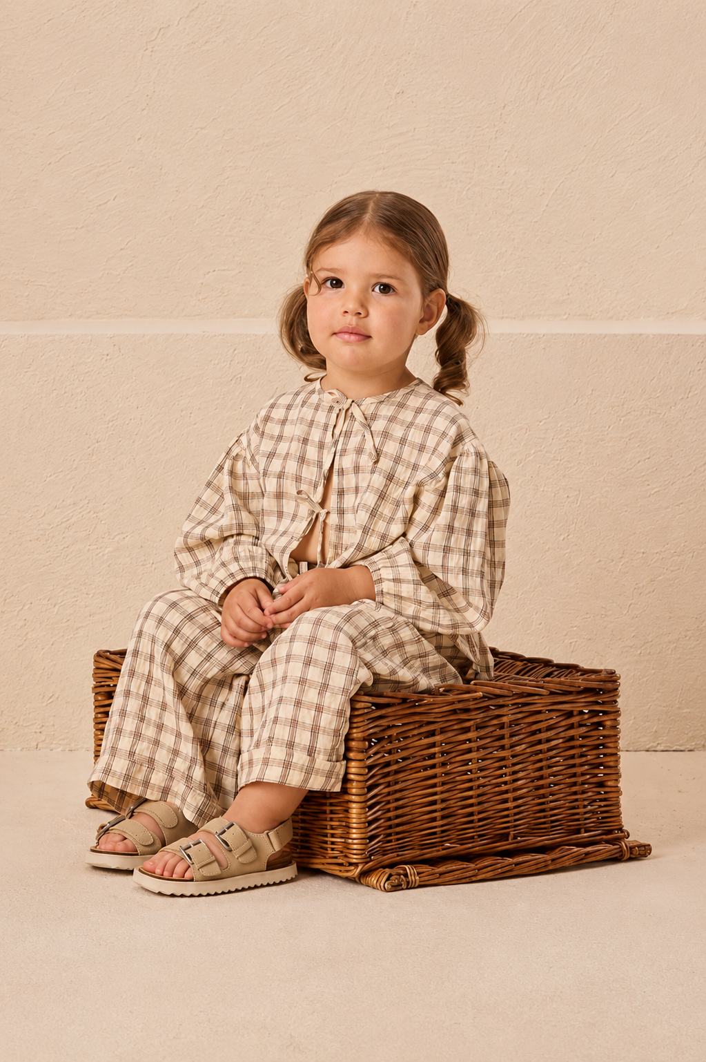 Brown Plaid Ruffle Set