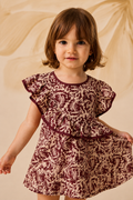 Burgundy Patterned Ruffle Dress