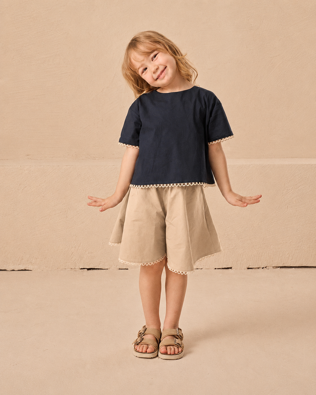 Navy Poplin Short Sleeve Blouse