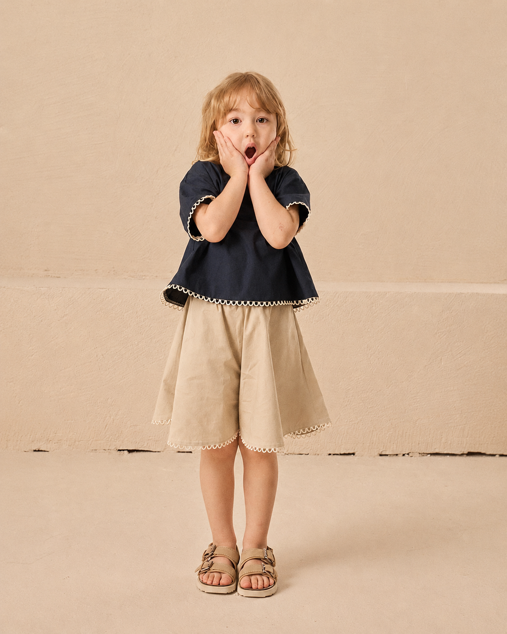 Navy Poplin Short Sleeve Blouse
