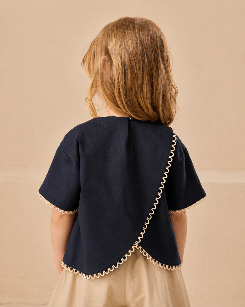 Navy Poplin Short Sleeve Blouse