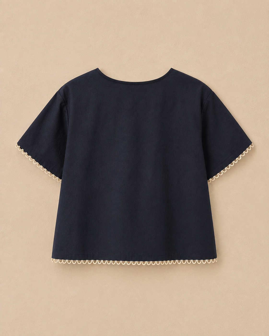 Navy Poplin Short Sleeve Blouse